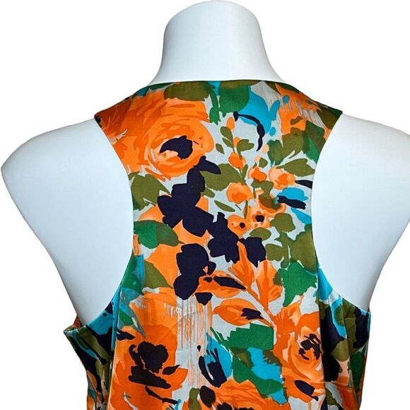 Gianni Bini orange and blue floral sleeveless ruffle neck top size M - Picture 8 of 16